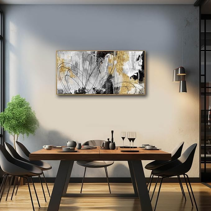 YJYart Line Art Wall Decor Black and Gold Wall Artwork 20"x40" Canvas Wall Art for Living Room Kitchen Wall Picture Ready to Hang-Ruum Studio Home