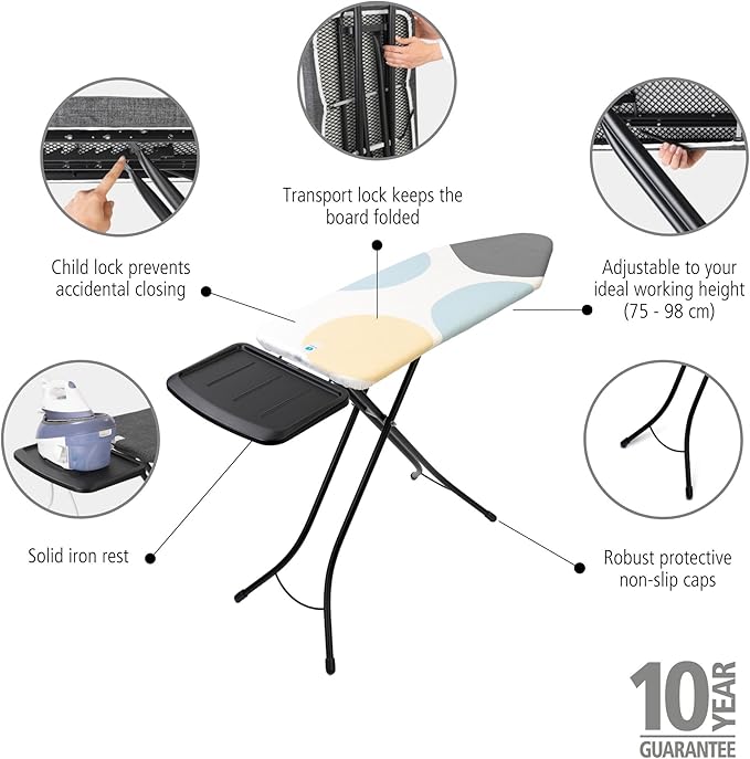 Brabantia - Ironing Board C - Extra Large Steam Iron Rest - Adjustable in Height - Non-Slip Rubber Feet - Cotton Cover with Foam Layer - Foldable XL Unit - Spring Bubbles - 49 x 18 inches-Ruum Studio Home