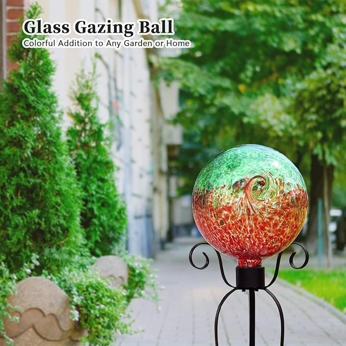 VCUTEKA Gazing Ball, Glass Gazing Balls Sphere for Garden Lawn Outdoor Ornament Yard Decorative, Red Swirl, 10"-Ruum Studio Home