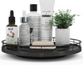 12" Oak Bathroom Vanity Tray Turntable for Perfume Candle, Round Wooden Decorative Tray for Kitchen Sink Countertop Organizer, Bathroom Counter Organizer for Skincare Makeup, Farmhouse Black Gold-Ruum Studio Home
