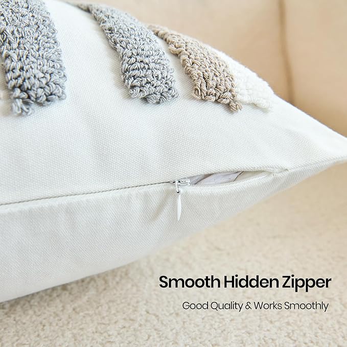 HOdo Home 18x18 Throw Pillow Covers, 2PCS Tufted Boho Jacquard Pillow Covers,Farmhouse Decorative Pillow Cover,Pillow Cases for Couch Sofa Bed Stylish Decor, Simple Textured Cushion Sham-Ruum Studio Home