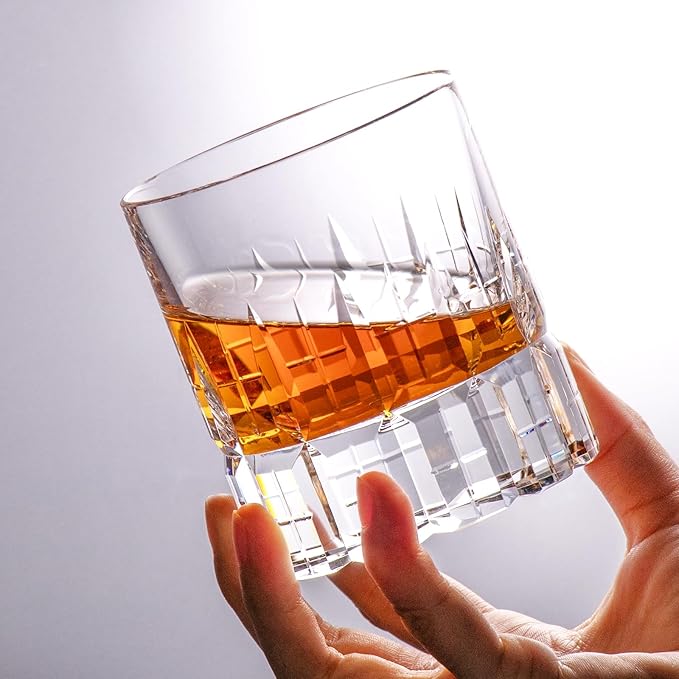 KAMMAK Crystal Whiskey Glasses Set of 2, Luxury 7.78oz Old Fashioned Glasses Stemless, Hand Blown Cocktail Glasses, Handcrafted Cut Scotch Cup for Women, Men Gift for Bourbon Barware, Home Bar-Ruum Studio Home
