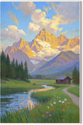 The mountain stream and lawn scenery under the sun is suitable for posting in the living room bedroom office landscape poster wall painting-Ruum Studio Home