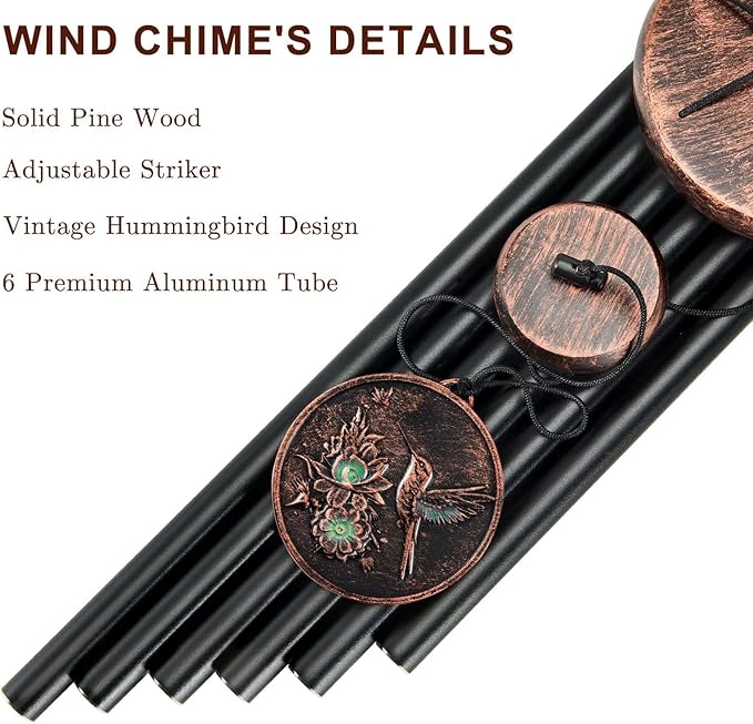 Wind Chimes for Outside, Hummingbird Deep Tone Vintage Wind Chime Outdoor Clearance, Sympathy/Memorial/Festivals/Birthday Gift for Mom Dad Grandma, Home Garden Patio Decor (32" Hummingbird)-Ruum Studio Home