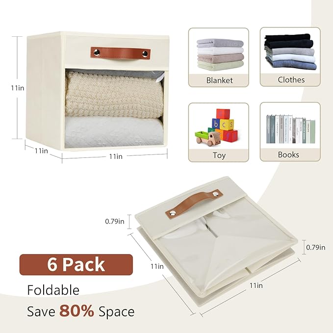 HNZIGE 11 x 11 Storage Cubes Bins for Storage Organizer,Shelf Fabric Storage Bin for Cube Organizer, Canvas Cloth Bin,Cubby Decorative Cube Organizer Bin for Cube Storage Blanket Home(Cream 6 PCS)-Ruum Studio Home