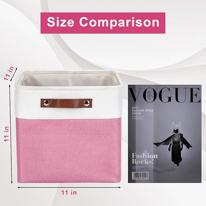 Collapsible Fabric Storage Cubes 11x11 Cube Storage Bins, 4 Pack Closet Baskets Box with Handles for Organizing, Shelf, Toys, Clothes, Home, Office, Nursery (Pink&White)-Ruum Studio Home