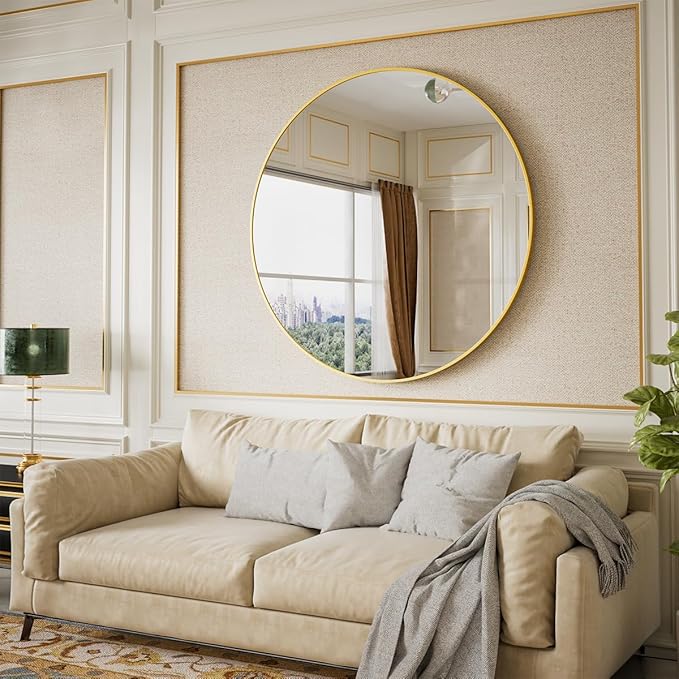 BEAUTYPEAK 42 Inch Round Mirror, Metal Frame Circle Mirror, Wall Mounted for Entryway, Bathroom, Vanity, Living Room, Gold-Ruum Studio Home