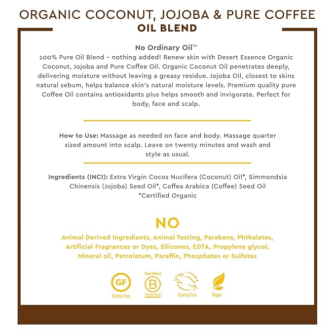 Desert Essence Organic Coconut, Jojoba, and Coffee Oil Blend-Ruum Studio Home
