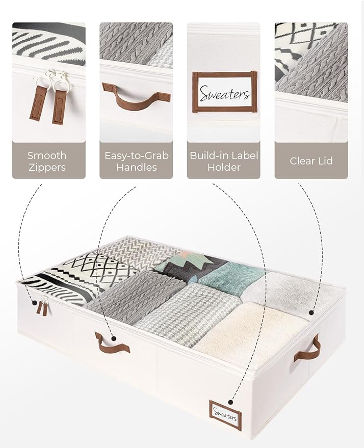StorageWorks 117L Under Bed Storage Containers with Handles and Label Holder, 2 Pack Ultra-thick Fabric Underbed Bins, Closet Organizer for Clothes, Blankets, Sweater-Ruum Studio Home