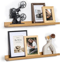Fun Memories Picture Ledge Shelf, 24 Inch Floating Shelves Set of 2, Nursery Book Shelves for Toys Storage, Kids Bookshelf Wall Mounted for Wall Decor Books Photo Frames, Oak-Ruum Studio Home