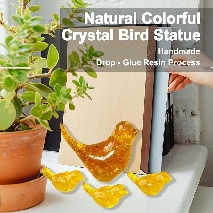 Crystal Bird Figurines, Resin Animal Statues, Miniature Decorative Gravel Birds, Home Decor (4PCS-Citrine)-Ruum Studio Home