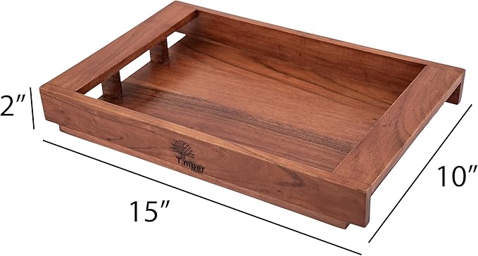 Acacia Wood Serving Tray with Handles – 15x10x2 Inch Decorative Tray for Breakfast in Bed, Dinner, Appetizers, Coffee Table, BBQ, Patio & Party – Perfect for Lap & Couch Use-Ruum Studio Home
