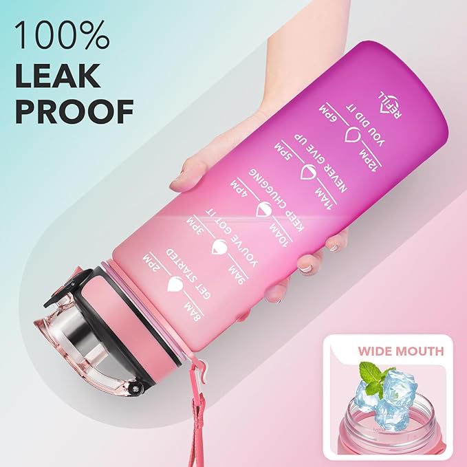 Enerbone Water Bottle, Leakproof BPA & Toxic Free, Motivational Water Bottle with Times to Drink and Straw, Fitness Sports Water Bottle with Strap for Office, Gym, Outdoor Sports-Ruum Studio Home