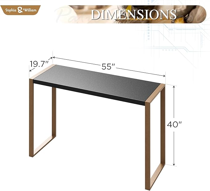 Sophia & William Bar Table,Bar Height Pub Table Counter Height Bar Table,Larimar Tabletop and Natural Woodgrain Legs,Black-Ruum Studio Home