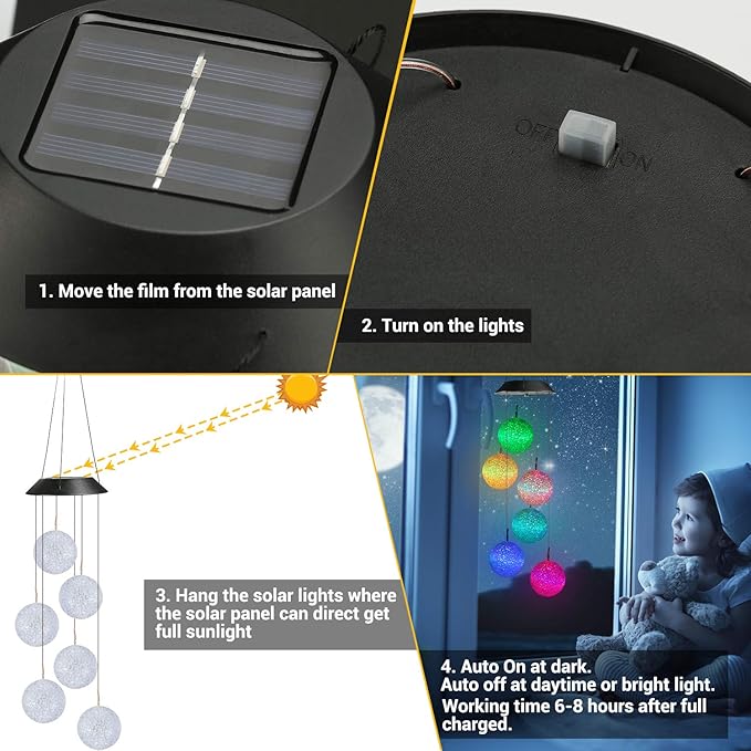 Toodour Solar Wind Chime, Color Changing Ball Wind Chimes, LED Decorative Mobile, Gifts for Mom Grandma, Waterproof Outdoor Solar Lights for Garden, Patio, Party, Yard, Window, Outdoor Decorations-Ruum Studio Home