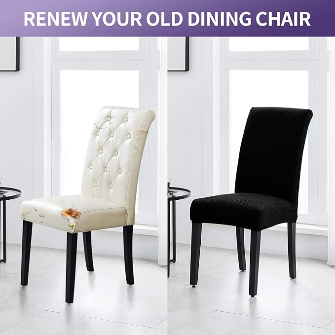 Joccun Chair Covers for Dining Room Set of 8, Dining Chair Slipcovers Stretch Dining Room Chair Covers Seat Protector,Washable Parsons Chair Cover for Home,Hotel,Banquet(Black,8 Pack)-Ruum Studio Home