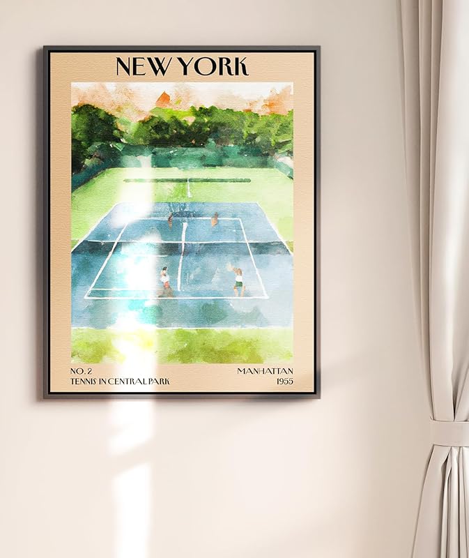 Retro Vintage New York Wall Art Print - 11x14 Unframed Poster - New York City Souvenirs, Cute Trendy Colorful Wall Decor (Tennis Courts, 11x14")-Ruum Studio Home