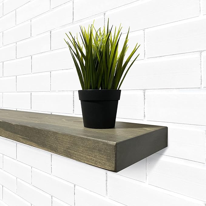 URBANDI, Rustic Floating Shelves, Set of 2, Hidden Bracket, Solid Wood, Heavy Duty, Wall Mounted Shelves, (Grey, 48Wx8D)-Ruum Studio Home