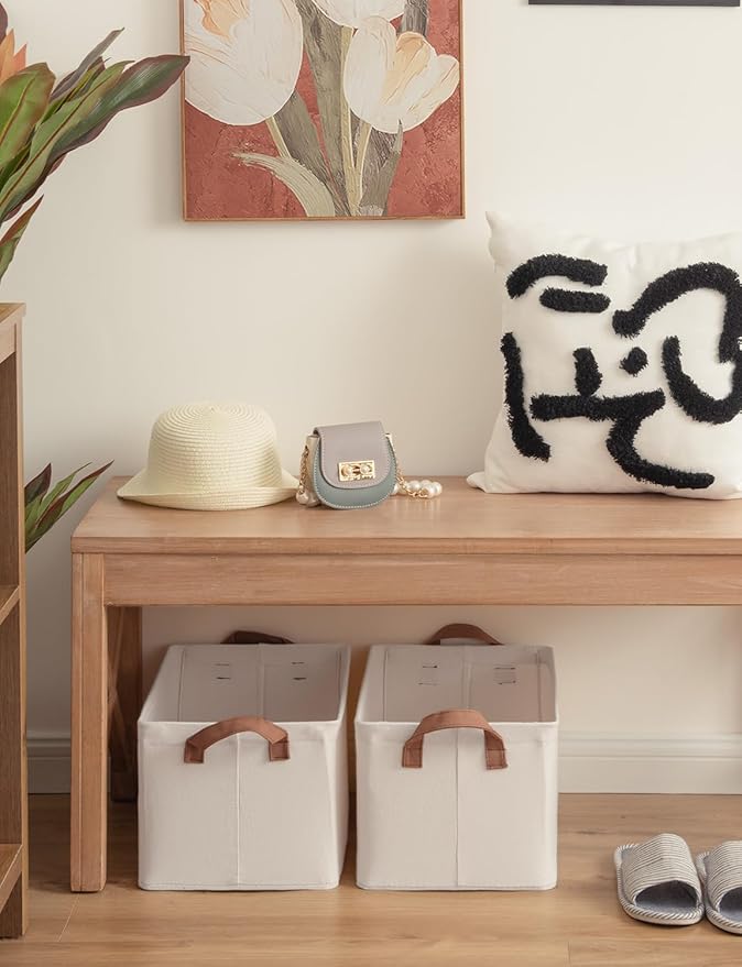 StorageWorks Storage Bins, Fabric Storage Bins for Shelves, Storage Baskets with Metal Frame, Closet Baskets and Bins with Handles, Natural Color, 2-Pack-Ruum Studio Home