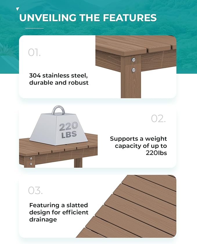 SERWALL Patio Coffee Table, HDPE Rectangle Outdoor Coffee Table, Brown-Ruum Studio Home