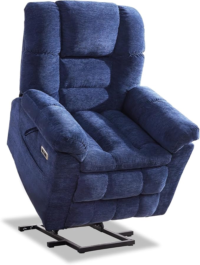 Triple Motor Power Lift Recliner Chair with Massage and Dual Heat for Elderly People, Zero Gravity Lay Flat Recliner Infinite Position, USB Ports（Navy Blue）-Ruum Studio Home