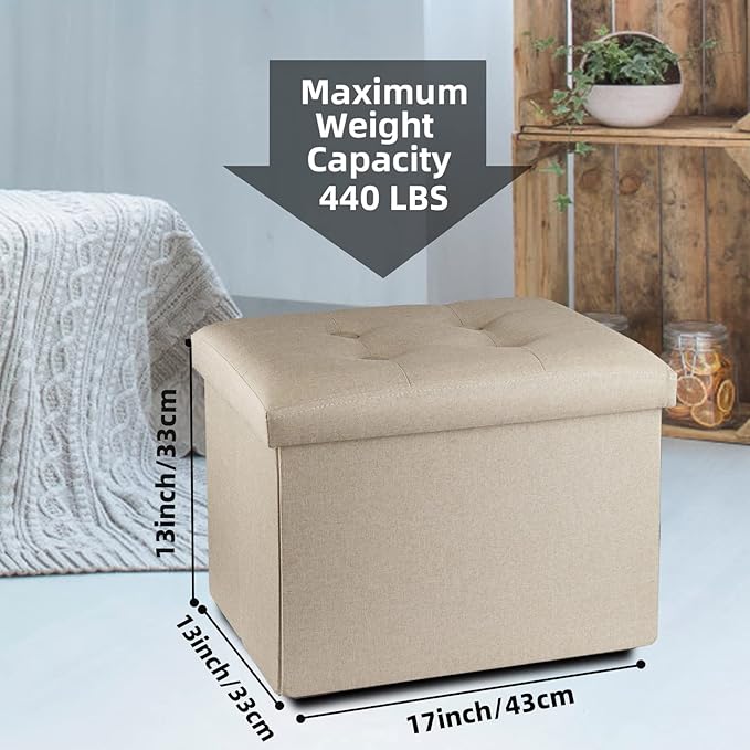 ALASDO Storage Ottoman Footrest Stool Small Ottoman with Storage Foldable Ottoman Foot Rest Footstool Bench for Living Room 17x13x13inches Beige-Ruum Studio Home
