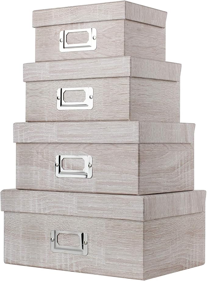 Briful Photo Boxes with Lids - 4 in 1 Set Waterproof Storage Boxes with Handles - Decorative Multiple Size Storage Bins for Clothes/Shoes/Office/Cosmetic/Books-Ruum Studio Home