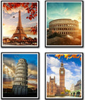 Boho Wall Art Decor, London, Tower of Pisa, Paris, Eiffel Tower,Roman Colosseum,City Wall Decor Art ,Modern Landscape Wall Art for Living Room Bedroom Prints Poster ,8x10 Inch Set of 4,Unframed-Ruum Studio Home