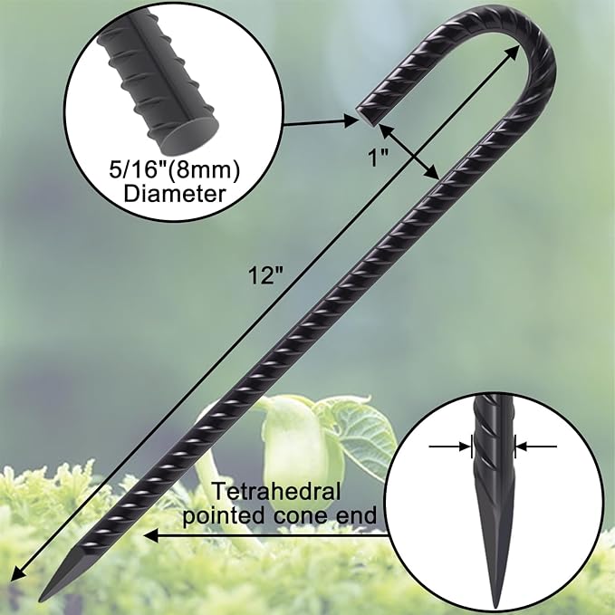 VVOKGO Rebar Stakes 12 Inches J Hook Heavy Duty Chain Link Fence Stakes, 59 Pcs Metal Long Tent Spikes Ground Anchors for Wire Fencing, Dogs Digging, Camping Tents, Swings, Greenhouse, Black-Ruum Studio Home