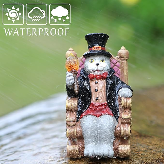 Whimsical Cat Garden Decor Statues Outdoor Solar Lights for Yard Art Fall Home Halloween Decoration Figurine Lawn Ornament - Unique Cat Lovers Gifts for Housewarming Gardening Women Mom Grandma-Ruum Studio Home
