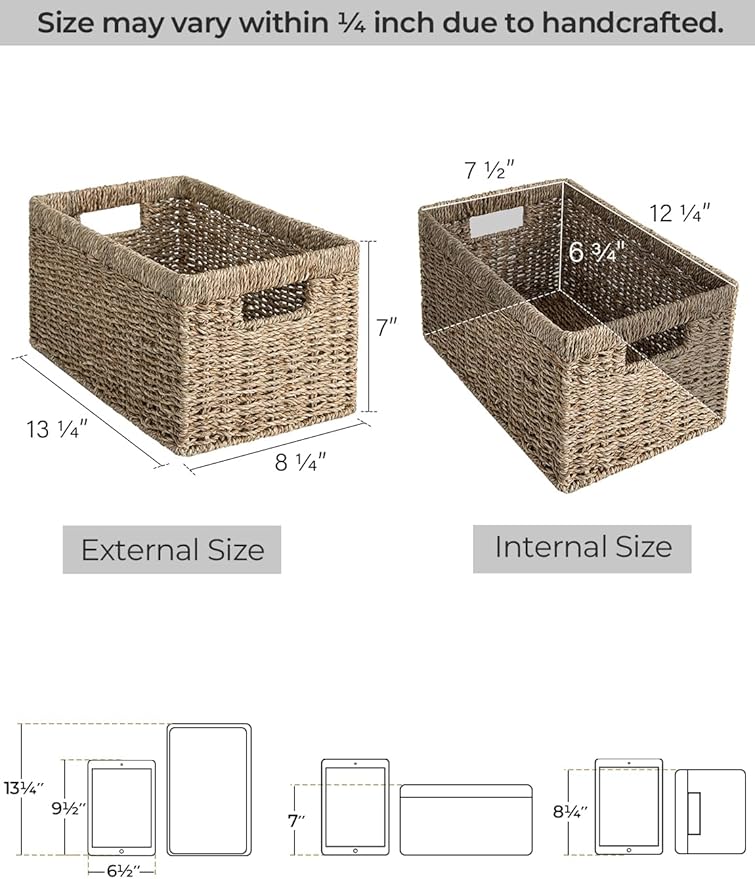 StorageWorks Wicker Storage Basket for Organizing, Medium Seagrass Storage Baskets with Built-in Handles for Pantry, Shelves,2-Pack-Ruum Studio Home