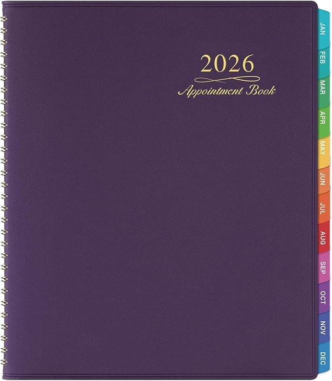 Appointment Book/Planner 2026 - Weekly Appointment Book 2026, January 2026 - December 2026, 8.26"x 11.4", Daily/Hourly Planner with Tabs, 15 Minutes, Wirebound - Purple-Ruum Studio Home