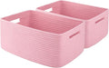 OIAHOMY Storage Basket for Shelves, Closet Cube Storage Bins Baskets for Clothes Blanket Towels, Baby Nursery, Toy Baskets Box, Woven Rope Basket, 15.75*11.81*7.09 IN, 2 Packs Pink-Ruum Studio Home