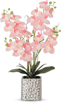 Orchid Artificial Flowers with Sliver Vase Large Silk Faux Phalaenopsis Flowers for Dining Room Table Floral Centerpieces Indoor Decoration,Pink-Ruum Studio Home