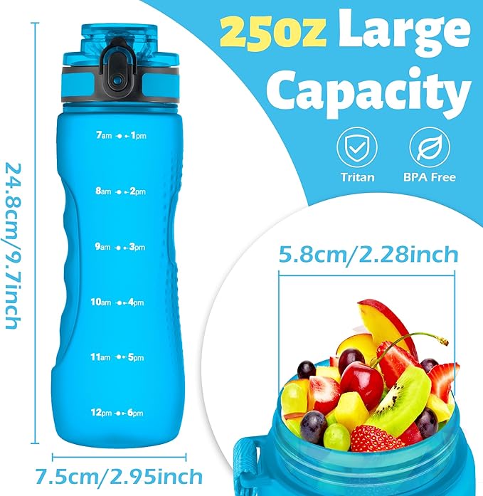 OLDLEY 25 oz Water Bottle, Motivational Water Bottle with Time Marker, Sports Water Bottle With Strap, Leakproof & BPA Free Large Water Bottles for School, Gym, Travel, Outdoor, Tritan,Blue-Ruum Studio Home