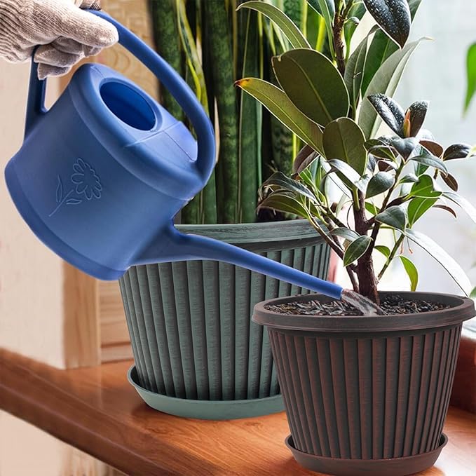 12 inch Plant Pots Indoor Outdoor, 4 Pack Large Planter, Plastic Flower Pots with Saucer and Drainage Holes, Modern Decorative Resin Garden Pots for House Plants-Ruum Studio Home