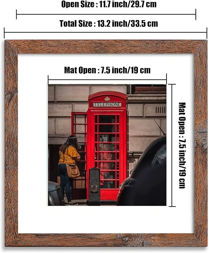 12x12 Picture Frame Set of 6, Display Pictures 8x8 with Mat or 12x12 Without Mat for Wall Mounting,Rustic Brown-Ruum Studio Home