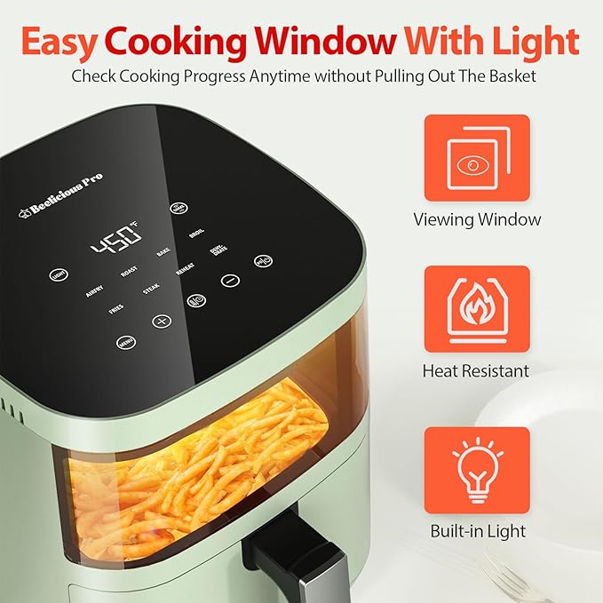 Air Fryer, Beelicious 8-in-1 Smart Compact 4QT Air Fryers, with Viewing Window, Shake Reminder, 450°F Digital Airfryer with Flavor-Lock Tech, Dishwasher-Safe & Nonstick, Fit for 1-3 People, Avo Green-Ruum Studio Home