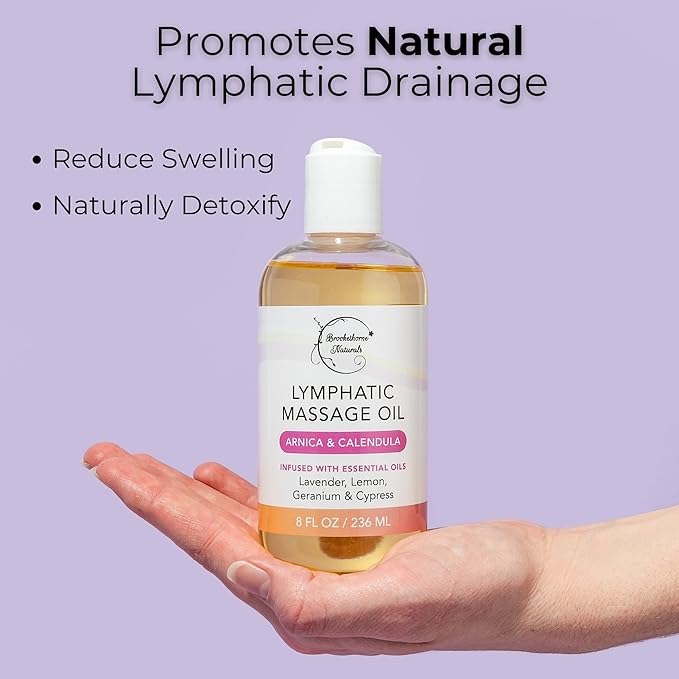 Lymphatic Massage Oil for Massage Therapy & Natural Lymphatic Drainage | Premium Quality with Arnica & Lavender Oil | for Post Surgery Recovery & Detox | 8oz by Brookethorne Naturals-Ruum Studio Home