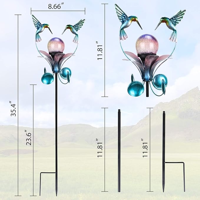 VCUTEKA Solar Lights Outdoor Metal Garden Stake Waterproof Crackle Glass Globe Garden Decor Hummingbird for Pathway, Lawn, Patio, Yard-Ruum Studio Home