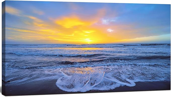 Wall Art Decor Large Sunset Canvas Print Picture Sunrise Ocean Beach Waves Scenery Modern Painting Artwork for Home Office Living Room Bedroom Decoration Framed Ready to Hang, 20x40Inch-Ruum Studio Home
