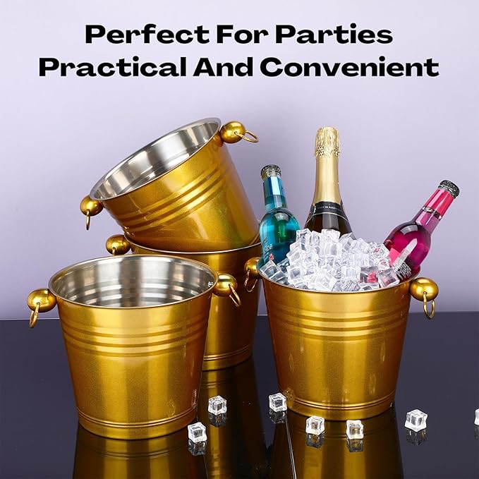 Amyhill 8 Pack Stainless Steel Ice Bucket 5.3 Quart/ 5 Liter with Handle Large Insulated Champagne Buckets Beer Bucket for Cocktail Bar Wine Parties Chilling Wine Champagne Home(Gold)-Ruum Studio Home