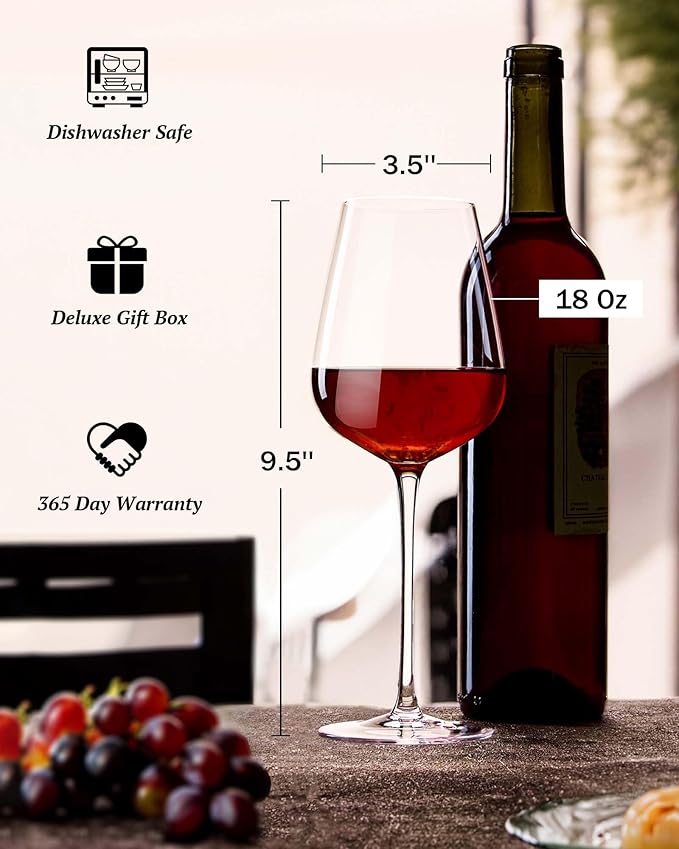 JBHO Hand Blown Italian Style Crystal Bordeaux Wine Glasses - Great Gift Packaging - Red Wine Glasses Lead-Free Premium Crystal Clear Glass - Set of 4-18 Ounce-Ruum Studio Home
