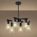 6-Light Black Modern Farmhouse Chandelier for Dining Room Ceiling Light Fixture with Clear Glass Shades, Adjustable Hanging Industrial Pendant Lighting for Living Room Kitchen Island Bedroom Entryway-Ruum Studio Home