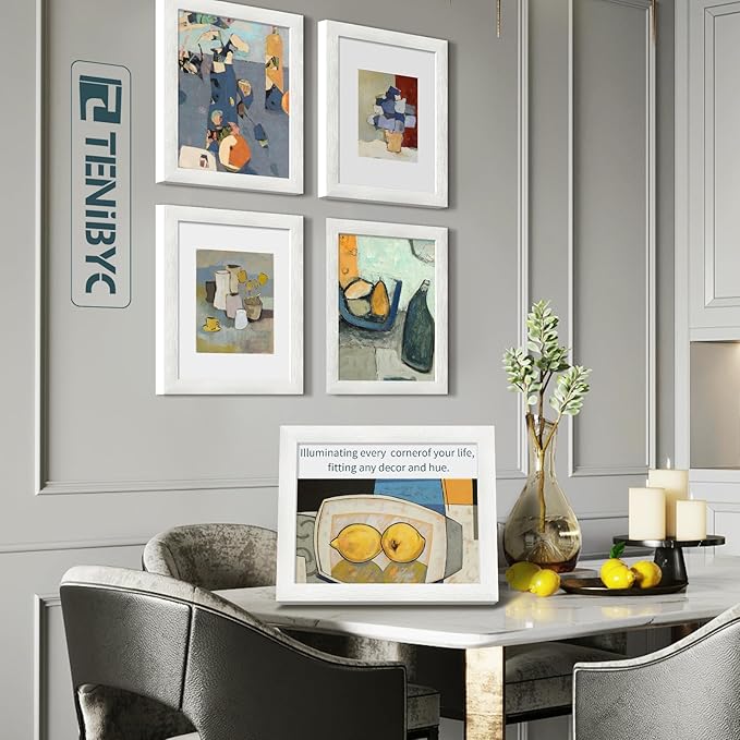 8.5x11 Picture Frame Set of 3 - White Woodgrain, Solid Wood & HD Tempered Glass, Table Display or Wall Hanging-Ruum Studio Home