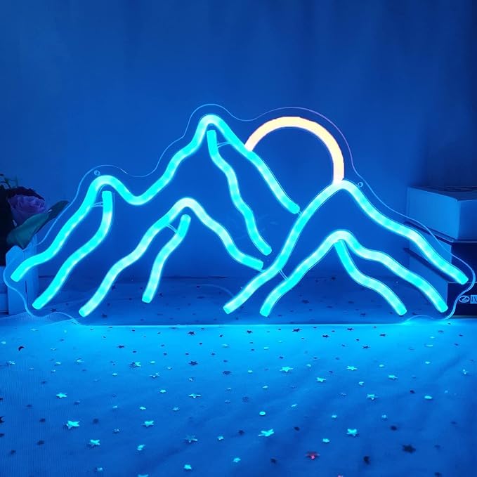 Ulalaza LED Decorative Lights USB Mountains Sunrise Sunset Led Neon Signs Home Decoration Wall Art Holiday Gift Brightness Adjustable 16.5''x11.8''-Ruum Studio Home