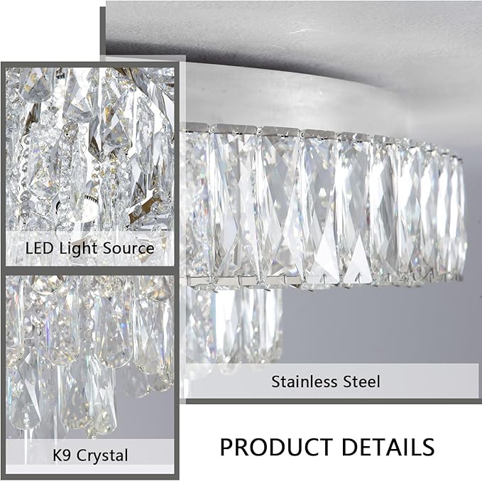 Modern Crystal Chandeliers for Dining Room LED Light Fixture Close to Ceiling Chandelier Flush Mount Ceiling Light Dimmable Lamp with Remote for Living Room Bedroom Hallway 2700K 6000K-Ruum Studio Home