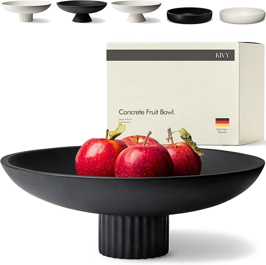 KIVY Concrete Fruit Bowl for Kitchen Counter - Large Decorative Bowl for Home Decor - Black Pedestal Bowl - Decorative Bowls for Home Decor - Black Kitchen Island Decor-Ruum Studio Home