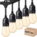 Svater Outdoor Led String Lights 50FT, Patio Lights with 16pcs S14 Shatterproof Bulbs, 1 Watt E26 Dimmable 2700K Warm White, IP65 Waterproof, Commercial Grade Light-Ruum Studio Home