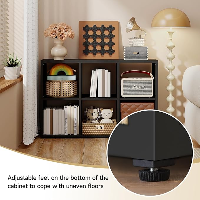 6 Cube Storage Organizer, Black Bookshelf with Storage, 2 Tier Storage Cubes, Freestanding Storage Organizer with Shelves for Living Room, Study-Ruum Studio Home